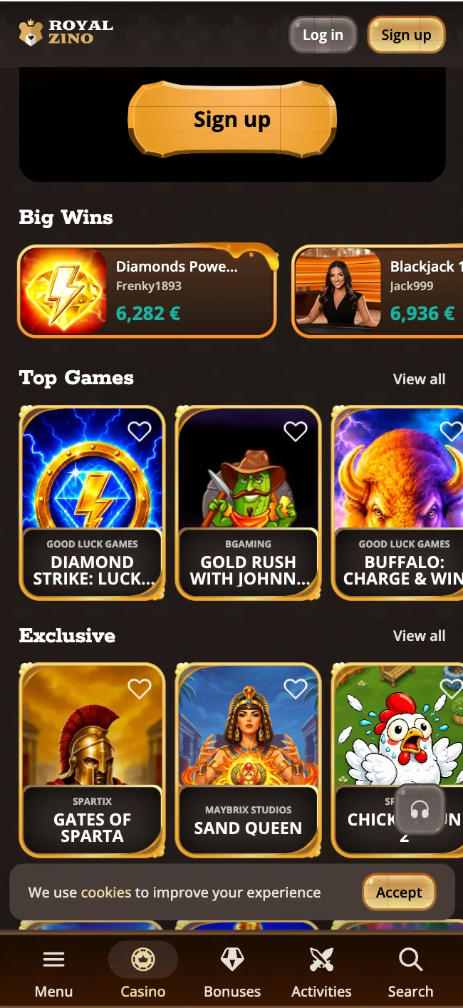 Royalzino Casino online sur mobile